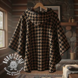 Tissu de manteau TEDDY JACQUARD PIED DE POULE camel