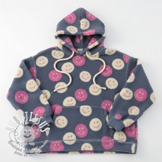 Tissu de manteau TEDDY JACQUARD Happy faces jeans