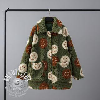 Tissu de manteau TEDDY JACQUARD Happy faces green