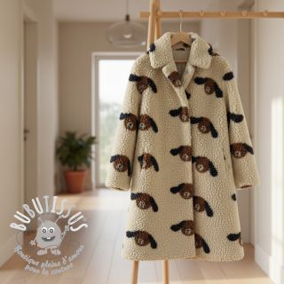 Tissu de manteau TEDDY JACQUARD Dogs brown