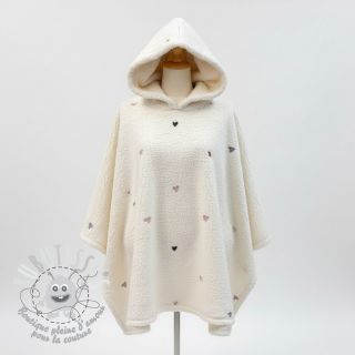 Tissu de manteau TEDDY EMBROIDERY Hearts ecru