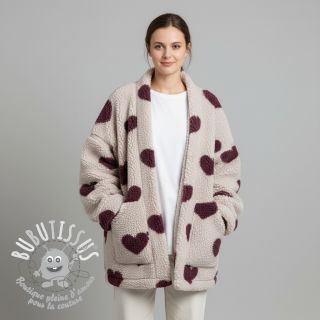 Tissu de manteau TEDDY JACQUARD Hearts rouge