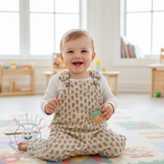 Tissu velours cotelé STRETCH Little flower light sand