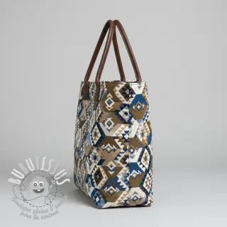 Tissu déco jacquard Kilim cobalt havane