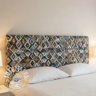 Tissu déco jacquard Kilim cobalt havane