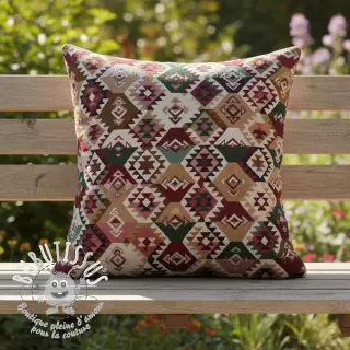 Tissu déco jacquard Kilim fuchsia vert