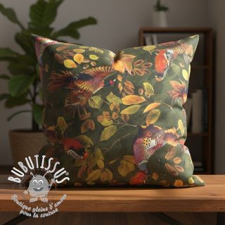 Tissu déco VELVET Pheasant Forest Leaf