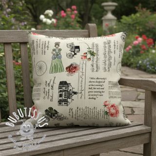 Tissu déco premium Linenlook Regal Newspaper digital print