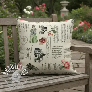 Tissu déco premium Linenlook Regal Newspaper digital print