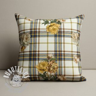 Tissu déco premium Linenlook Classic Peony Check digital print