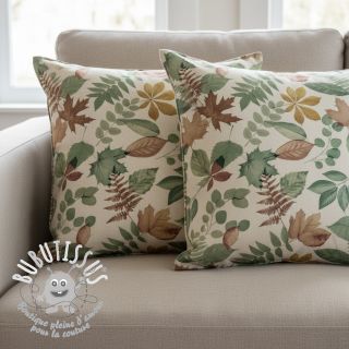 Tissu déco premium Linenlook Coloured Leaf Mix digital print