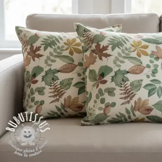Tissu déco premium Linenlook Coloured Leaf Mix digital print