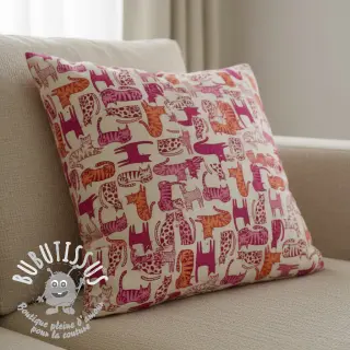 Tissu déco Linenlook Cat Wildlife Art pink