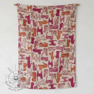 Tissu déco Linenlook Cat Wildlife Art pink
