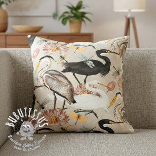 Tissu déco VELVET Heron bird camel
