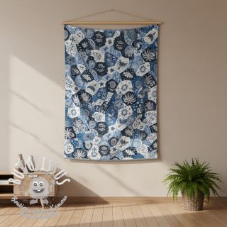 Tissu déco jacquard Tucan allover bleu