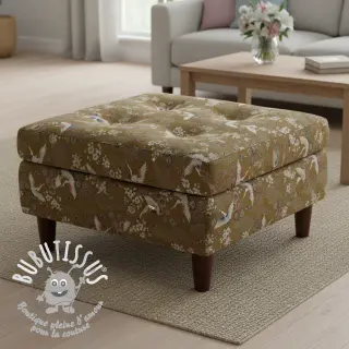 Tissu déco jacquard Grues or