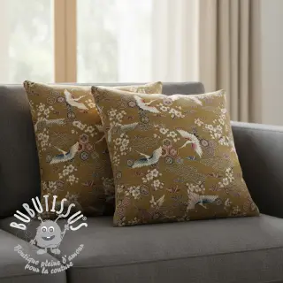 Tissu déco jacquard Grues or