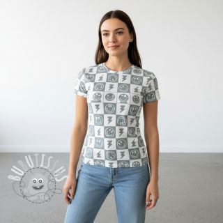 Jersey Happy faces square sage digital print