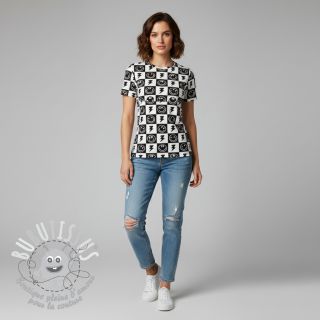 Jersey Happy faces square black digital print