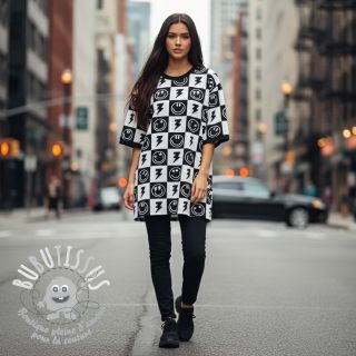 Jersey Happy faces square black digital print