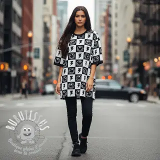 Jersey Happy faces square black digital print