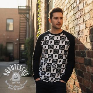 Jersey Happy faces square black digital print