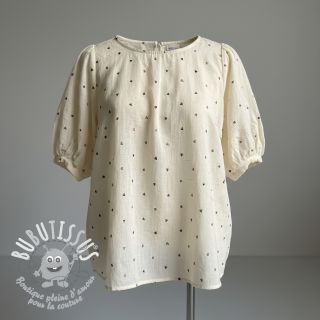 Viscose lin FOIL Hearts ecru