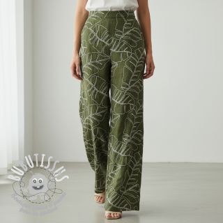 Viscose lin EMBROIDERY Leaves forest green