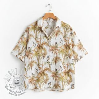 Viscose lin Crane bird design A digital print