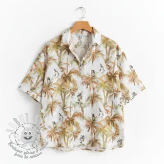 Viscose lin Crane bird design A digital print