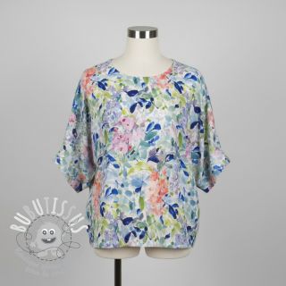 Viscose lin CREPE Flowers blue digital print