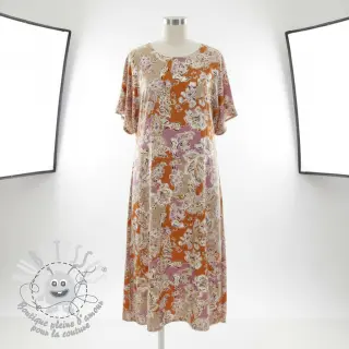Viscose SATIN Flowie Noe orange digital print