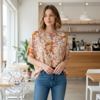 Viscose SATIN Flowie Noe orange digital print