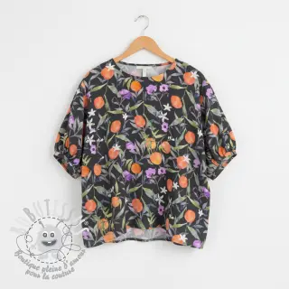 Viscose SATIN Leaves and oranges digital print