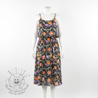 Viscose SATIN Leaves and oranges digital print