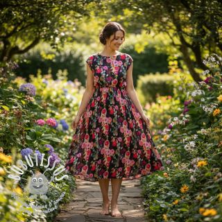 Viscose SATIN Night flowers black digital print