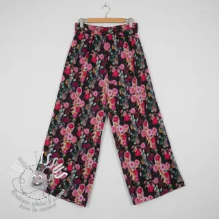 Viscose SATIN Night flowers black digital print