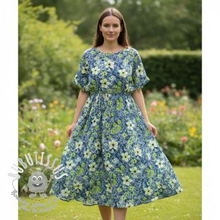 Viscose SATIN Blue flowers digital print