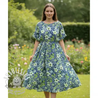 Viscose SATIN Blue flowers digital print