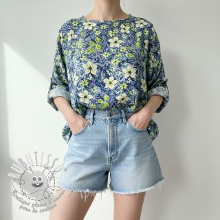 Viscose SATIN Blue flowers digital print