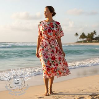 Viscose SATIN Red flowers digital print