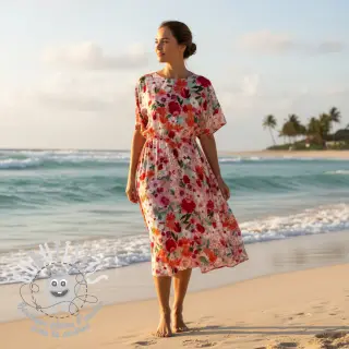 Viscose SATIN Red flowers digital print