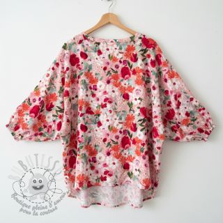 Viscose SATIN Red flowers digital print