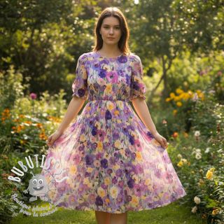 Viscose SATIN Lavender flowers digital print