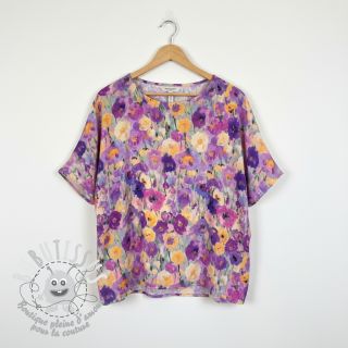 Viscose SATIN Lavender flowers digital print