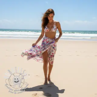 Viscose LUREX Tossed flowers white digital print