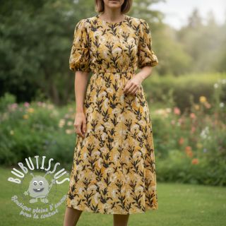 Viscose LUREX White flowers ecru digital print