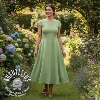 Tissu mélange lin et cotton Fishbone lime