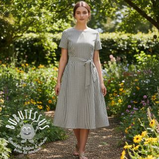 Tissu mélange lin et cotton Lira medium stripe black